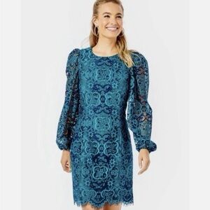 Lilly Pulitzer Valencia Teal Two-Tone Carnival Lace Deess